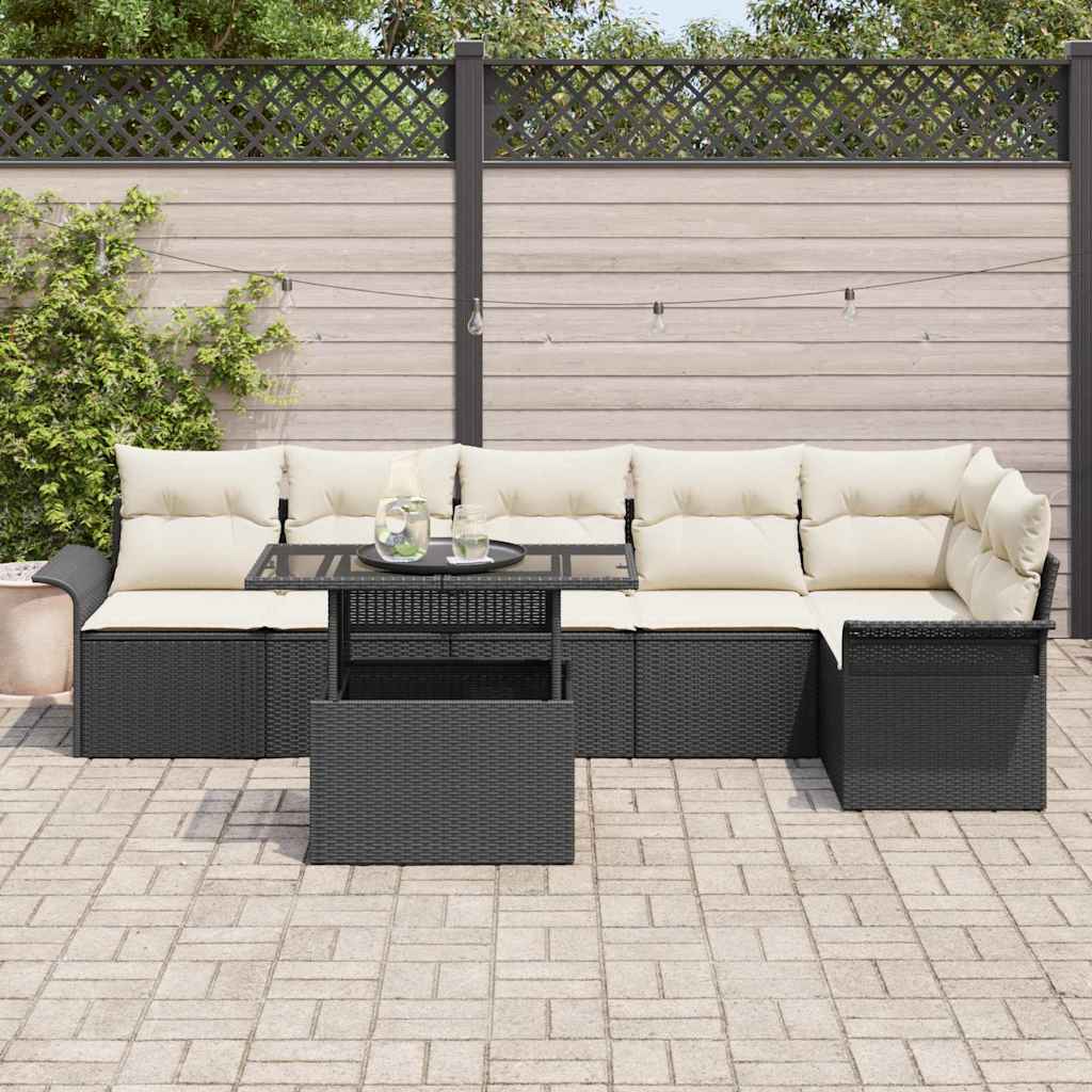 Havesofa Sæt 7 stk. Sort polyrattan