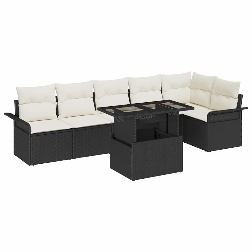 Havesofa Sæt 7 stk. Sort polyrattan