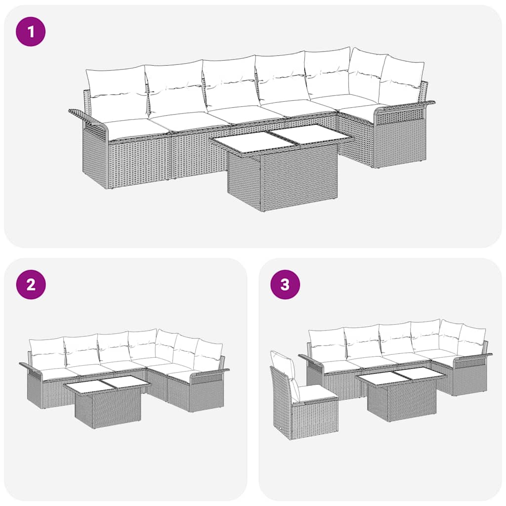 Havesofa Sæt 7 stk. Sort polyrattan