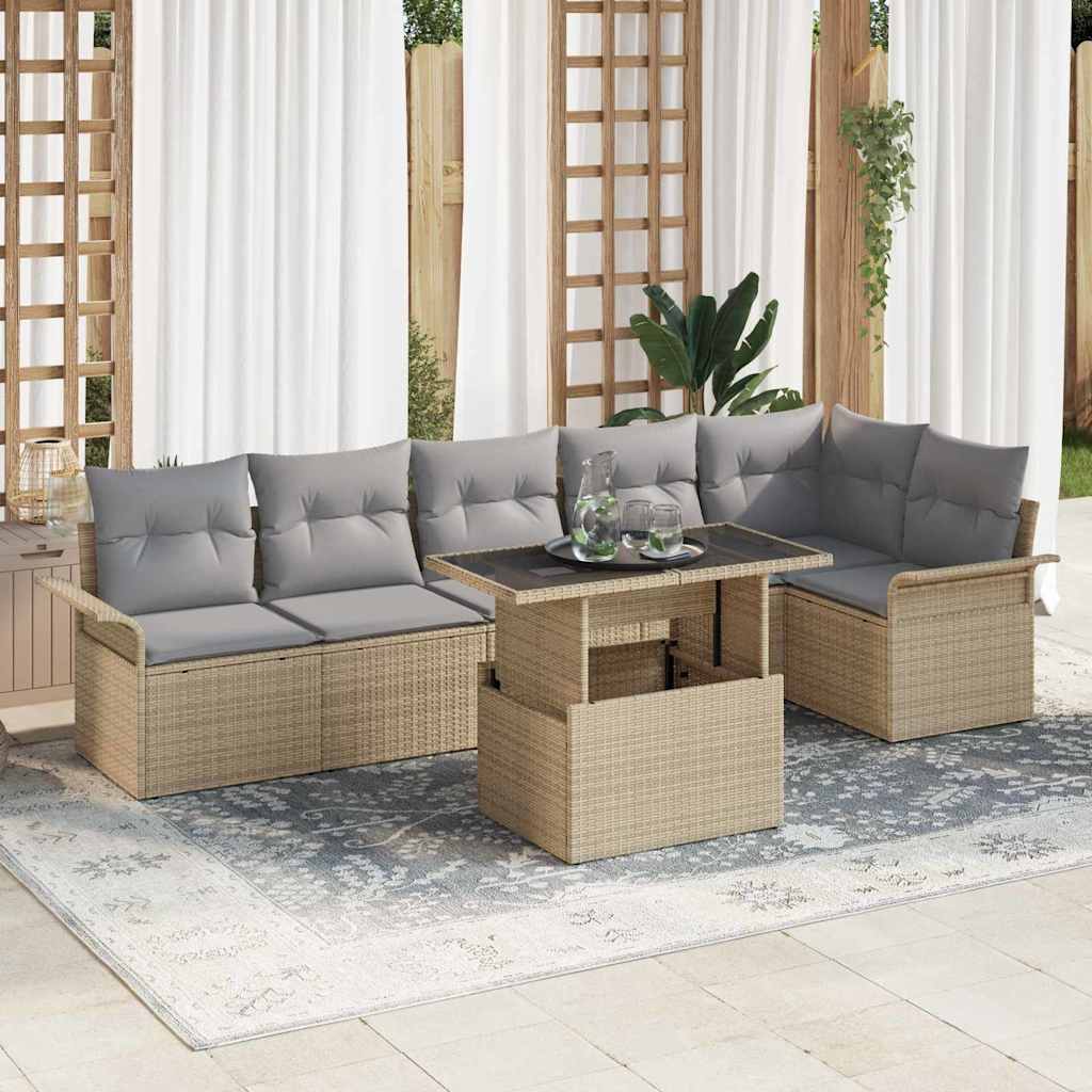 Havesofa Sæt 7 stk. Beige polyrattan