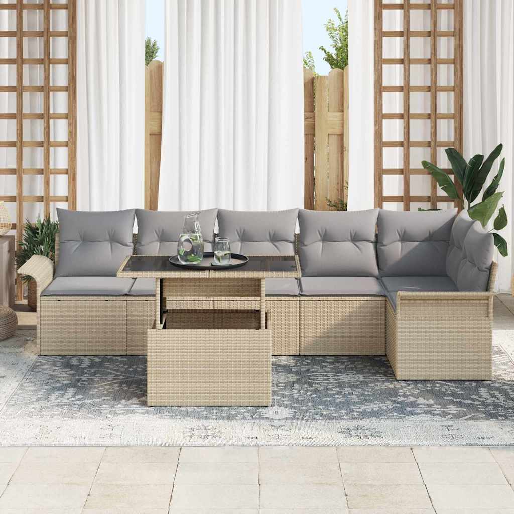 Havesofa Sæt 7 stk. Beige polyrattan
