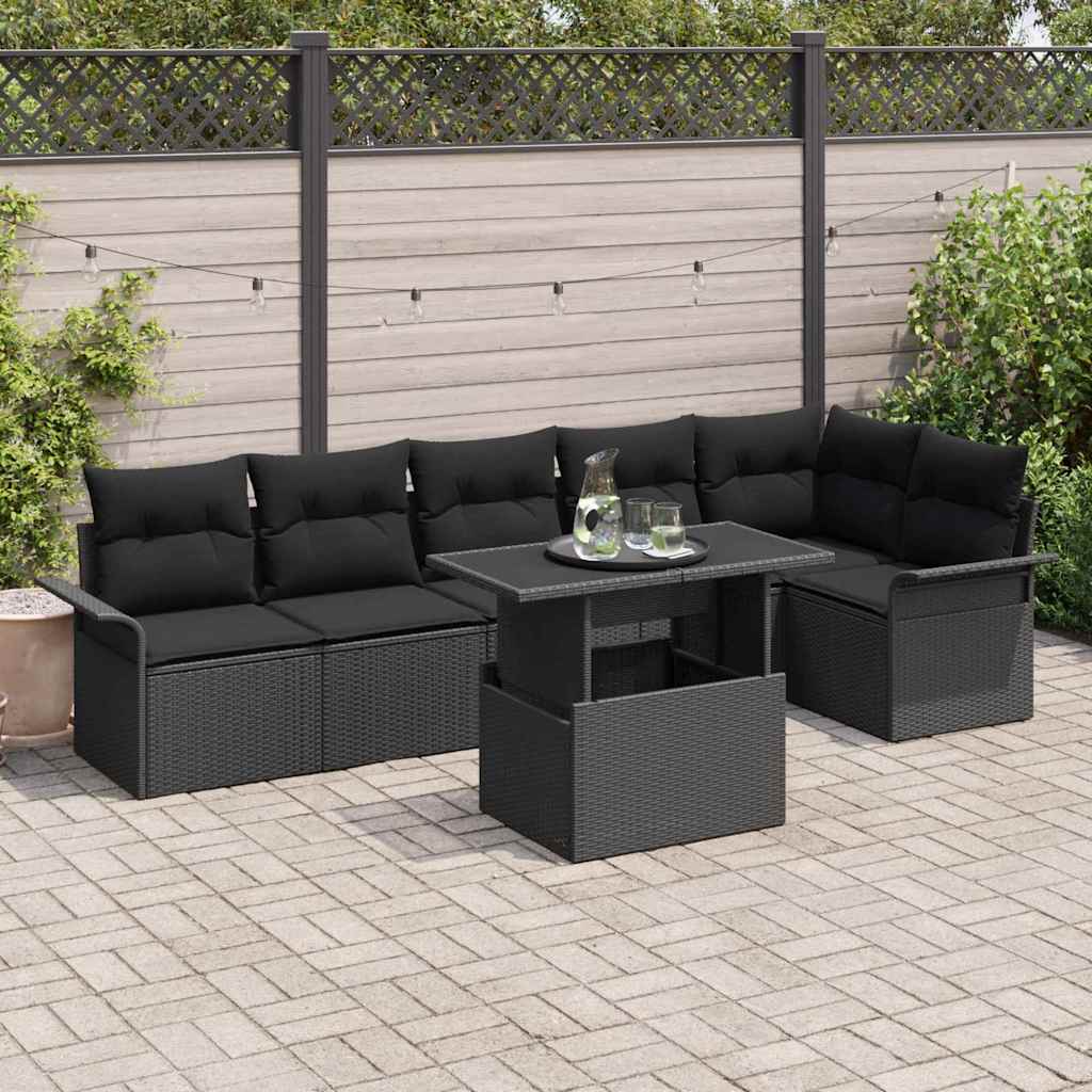 Havesofa Sæt 7 stk. Sort polyrattan
