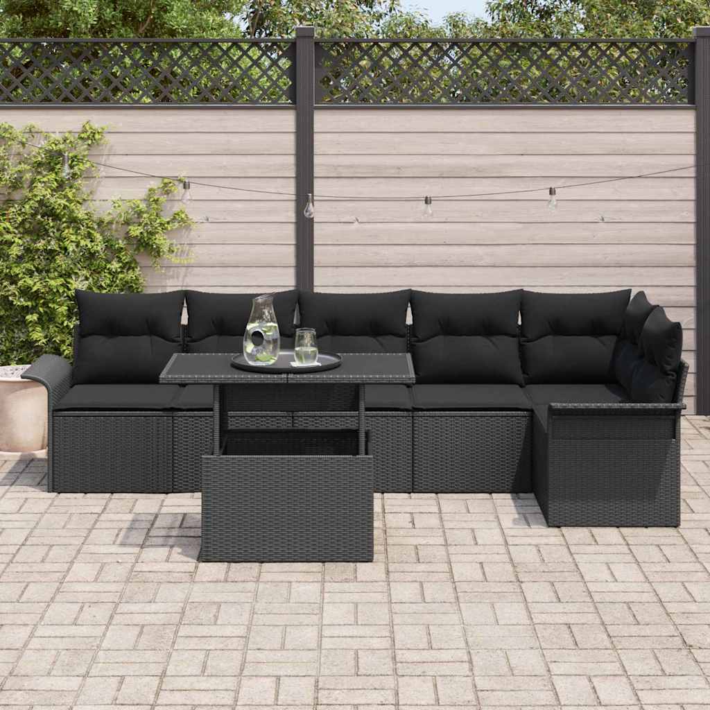 Havesofa Sæt 7 stk. Sort polyrattan