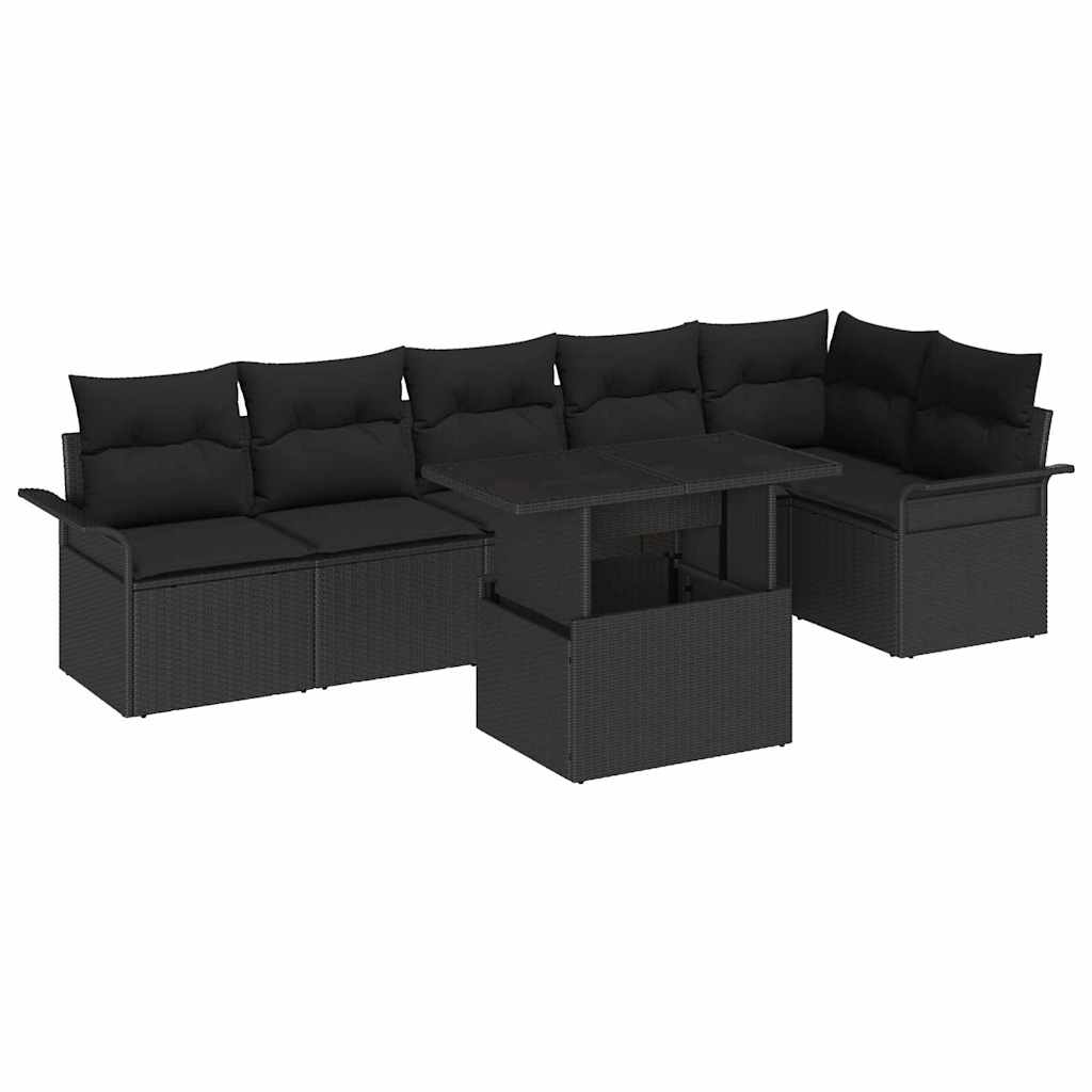 Havesofa Sæt 7 stk. Sort polyrattan