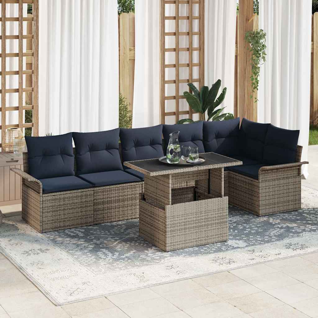 Havesofa Sæt 7 stk. Grå Poly rattan