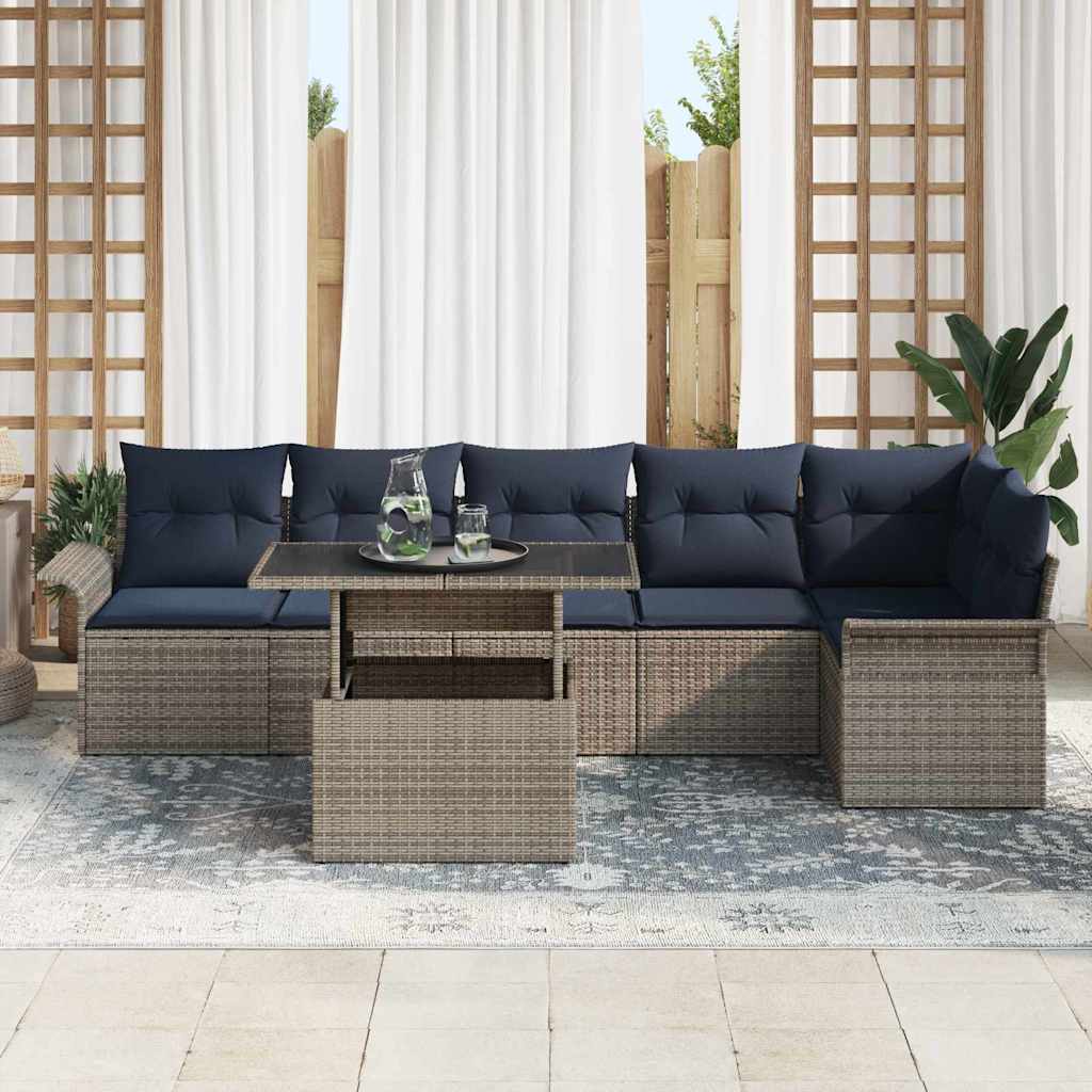 Havesofa Sæt 7 stk. Grå Poly rattan