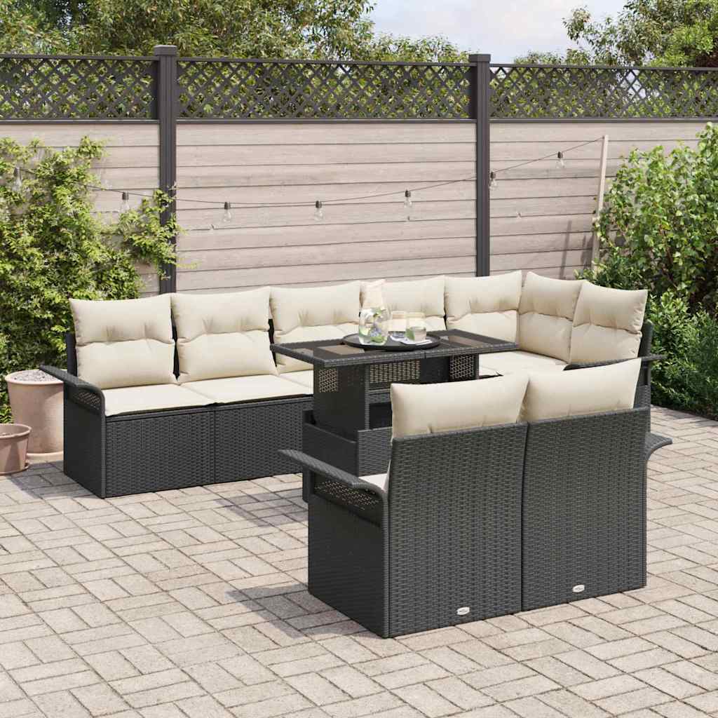 Havesofa Sæt 9 stk. Sort Poly rattan