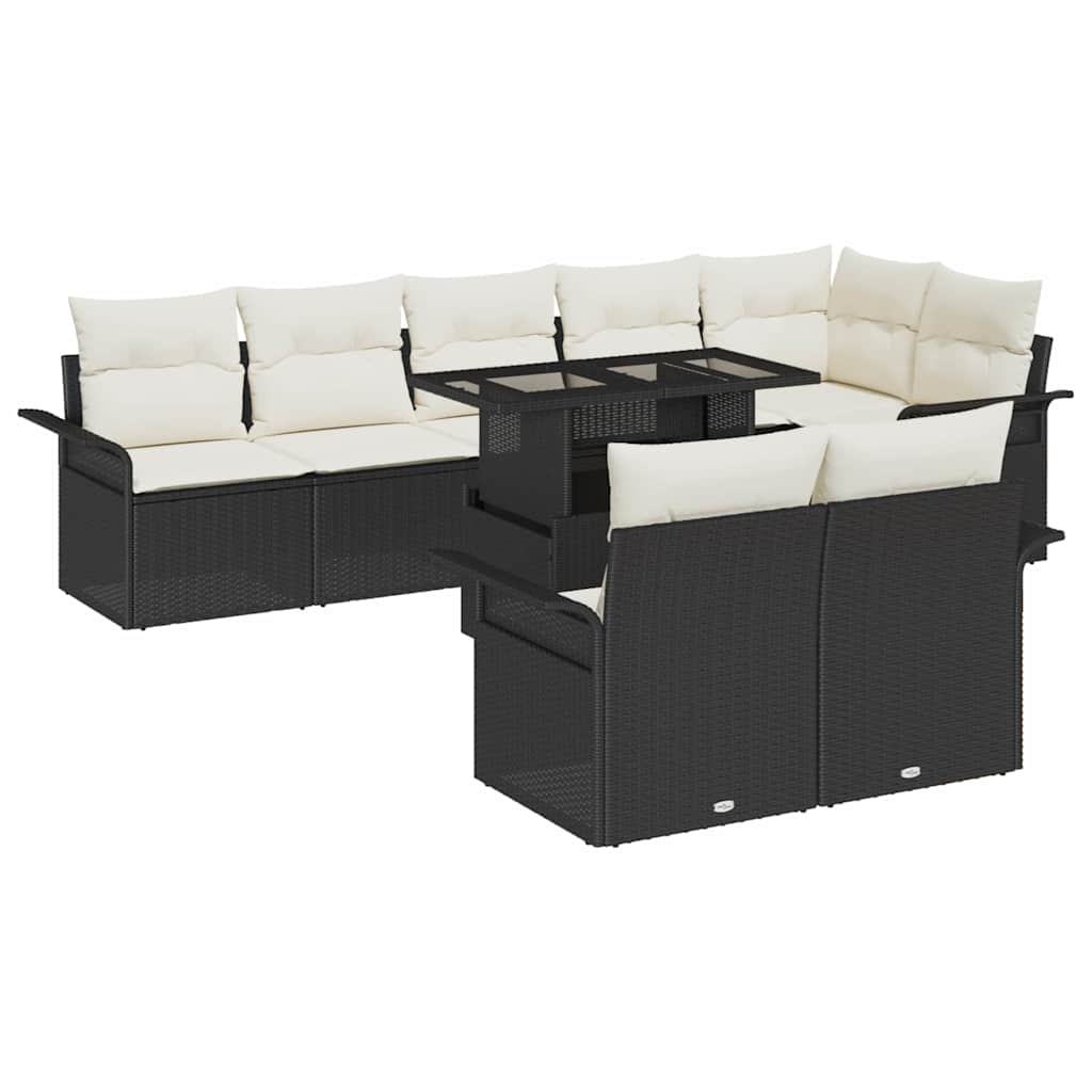 Havesofa Sæt 9 stk. Sort Poly rattan