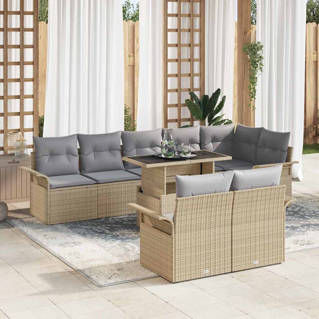 Havesofa Sæt 9 stk. Beige Poly rattan