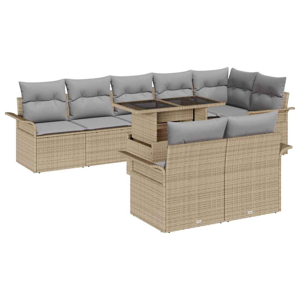 Havesofa Sæt 9 stk. Beige Poly rattan