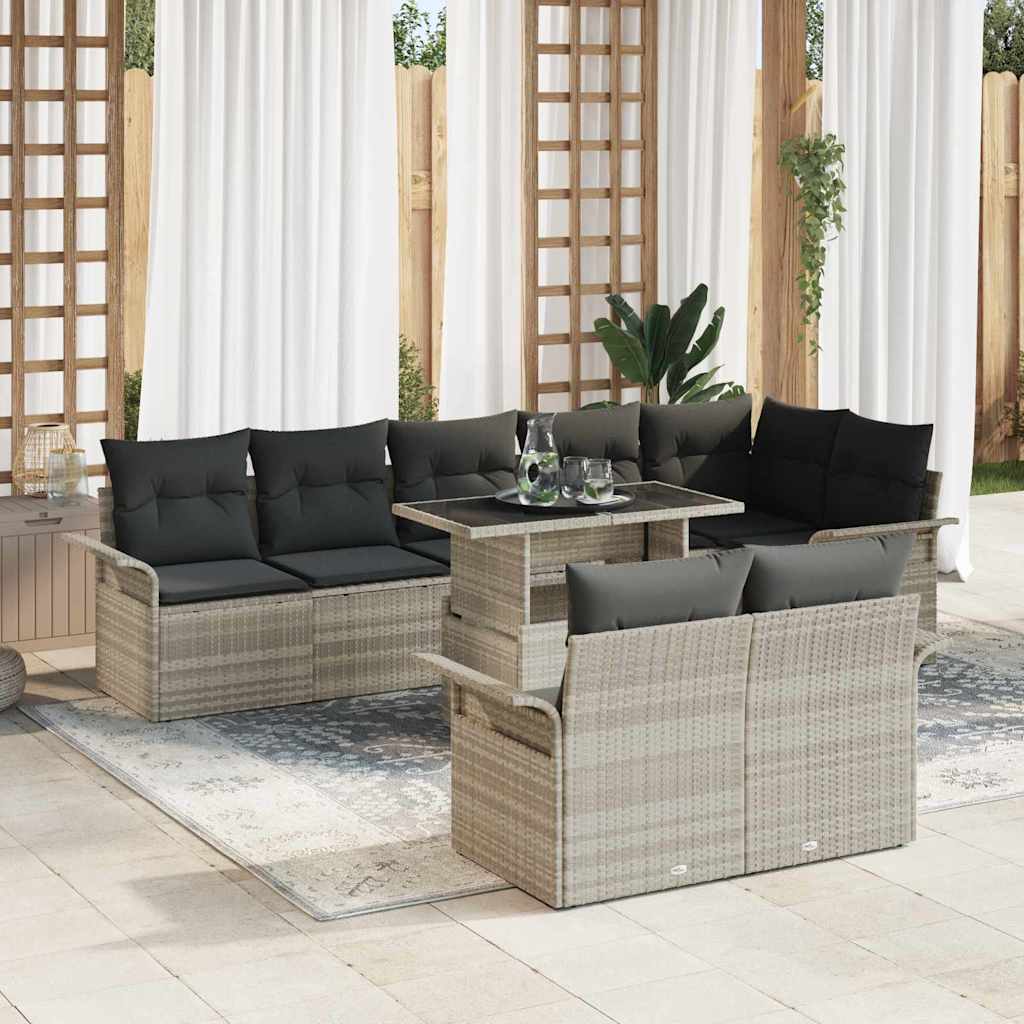 Havesofa Sæt 9 stk. Lysegrå Poly rattan