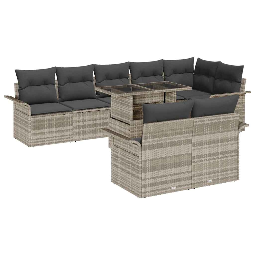 Havesofa Sæt 9 stk. Lysegrå Poly rattan