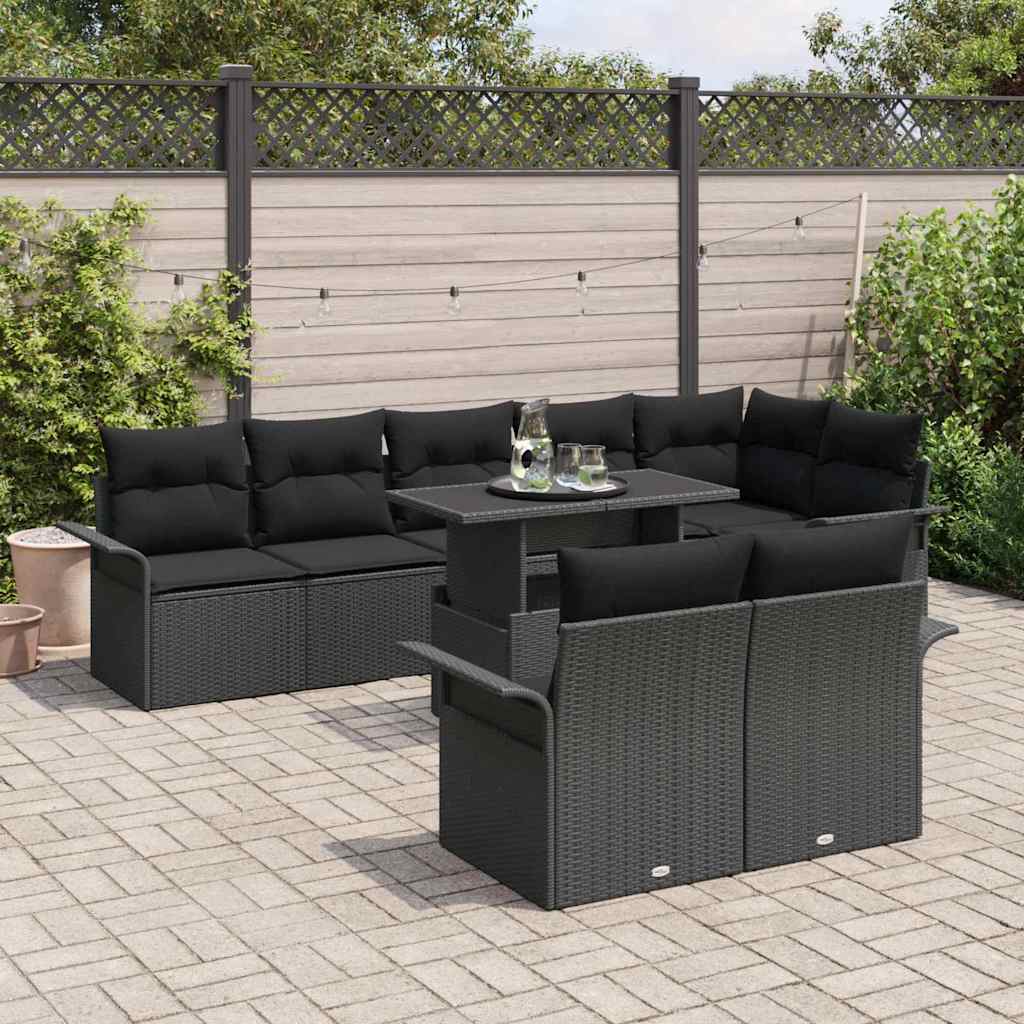 Havesofa Sæt 9 stk. Sort Poly rattan