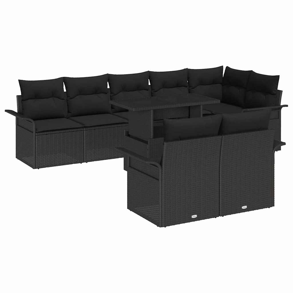 Havesofa Sæt 9 stk. Sort Poly rattan