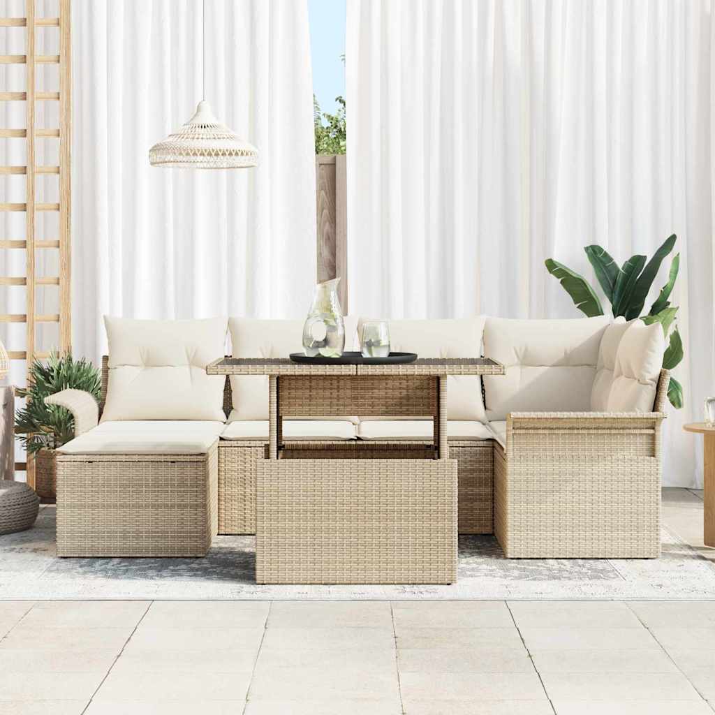 Havesofa Sæt 7 stk. Beige Poly rattan