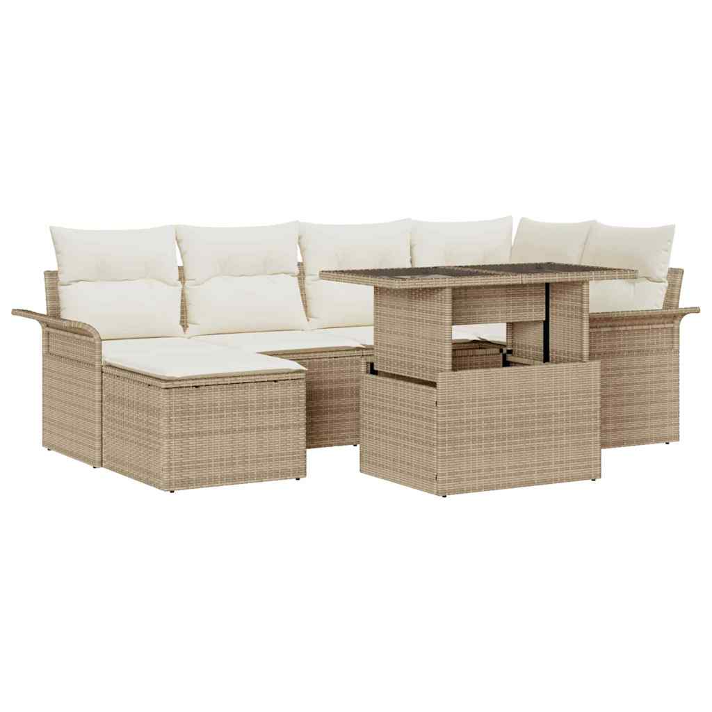 Havesofa Sæt 7 stk. Beige Poly rattan