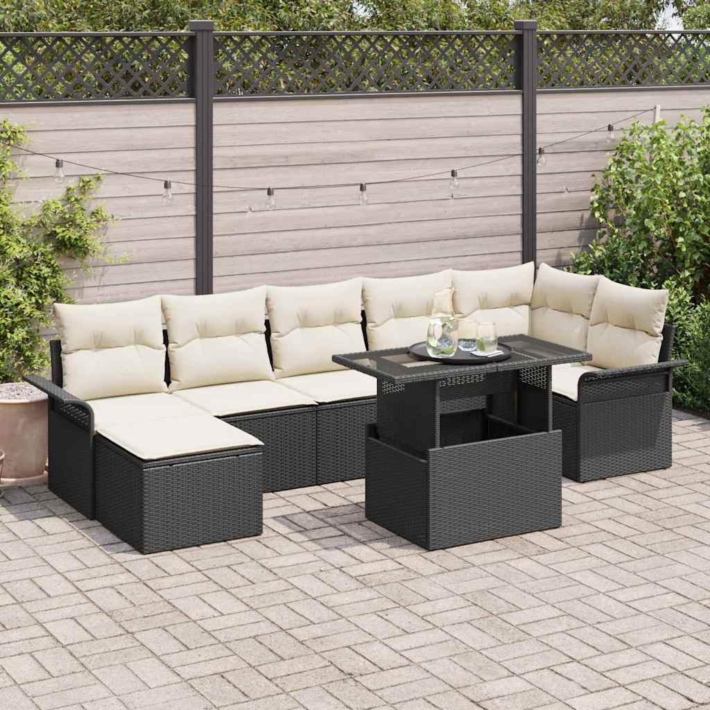 Havesofa Sæt 8 stk. Sort Poly rattan