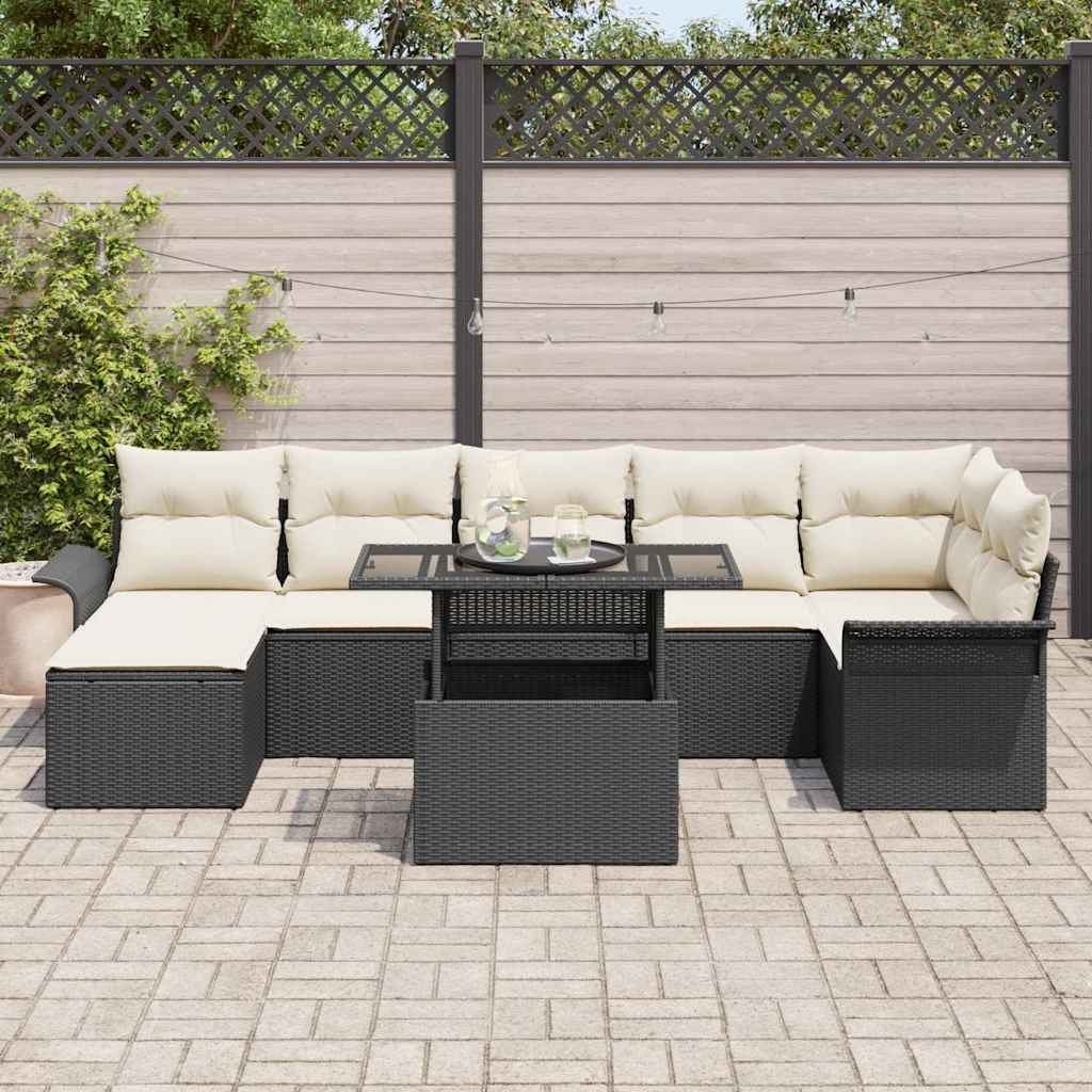 Havesofa Sæt 8 stk. Sort Poly rattan