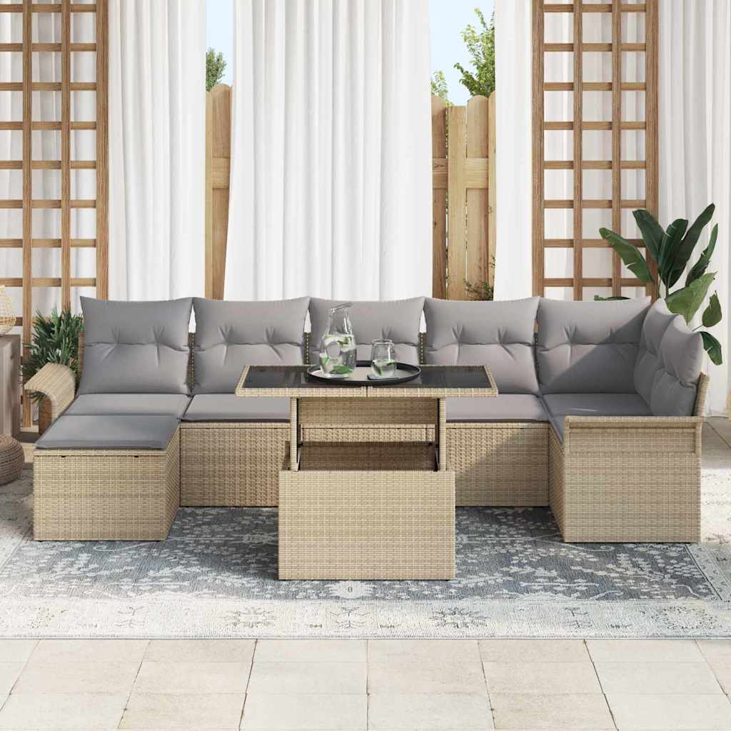 Havesofa Sæt 8 stk. Beige Poly rattan