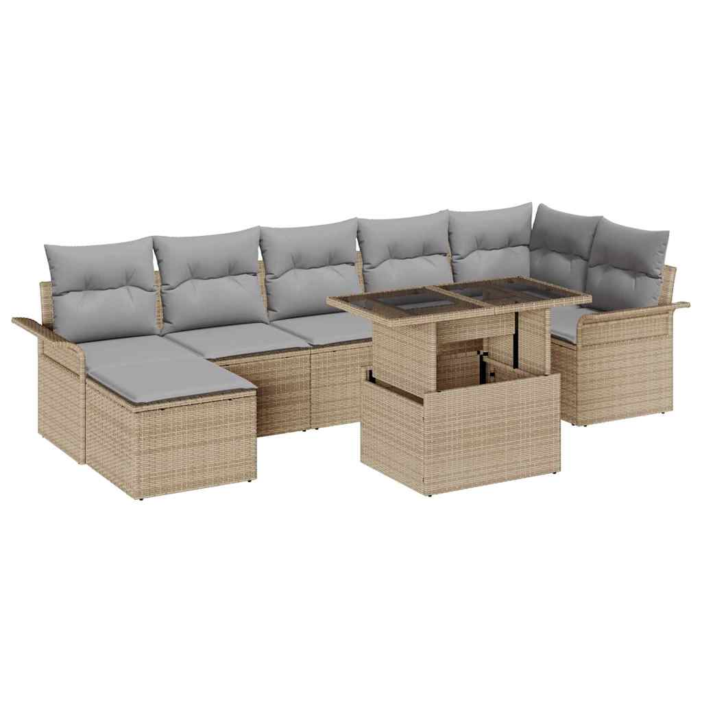 Havesofa Sæt 8 stk. Beige Poly rattan