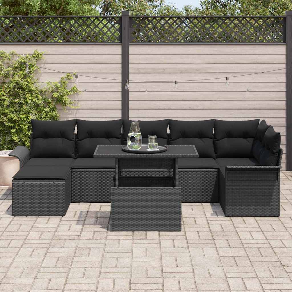 Havesofa Sæt 8 stk. Sort Poly rattan