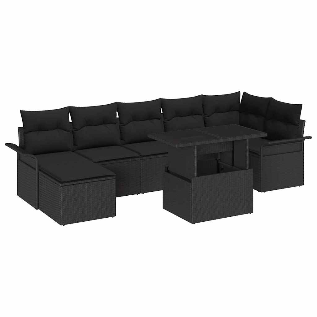 Havesofa Sæt 8 stk. Sort Poly rattan