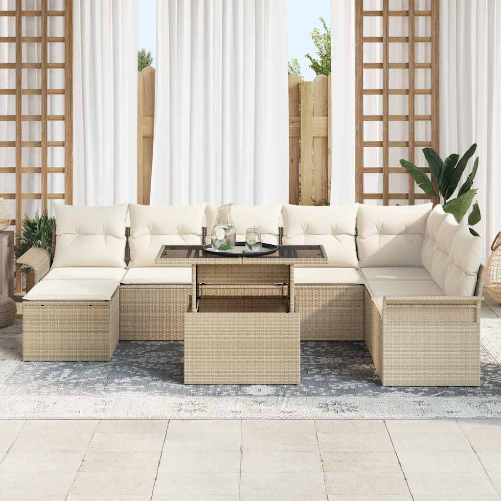 Havesofa Sæt 9 stk. Beige polyrattan