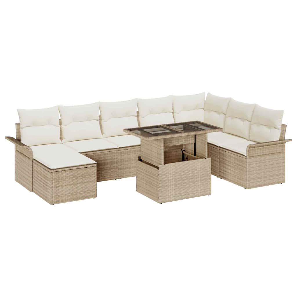 Havesofa Sæt 9 stk. Beige polyrattan