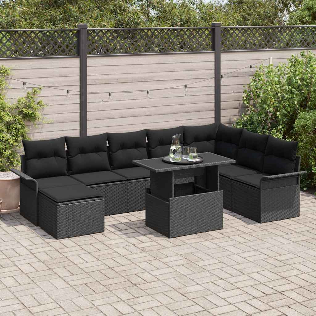Havesofa Sæt 9 stk. Sort polyrattan