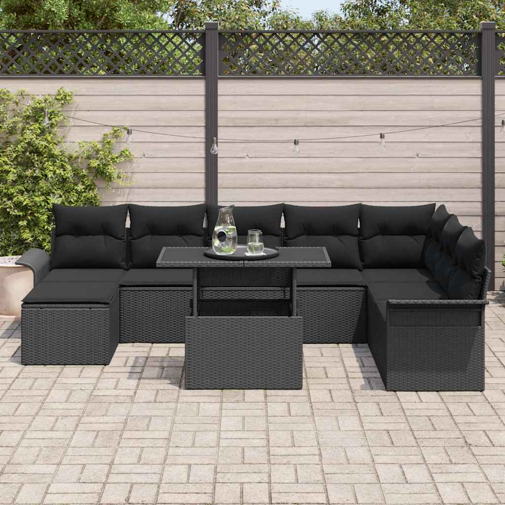 Havesofa Sæt 9 stk. Sort polyrattan