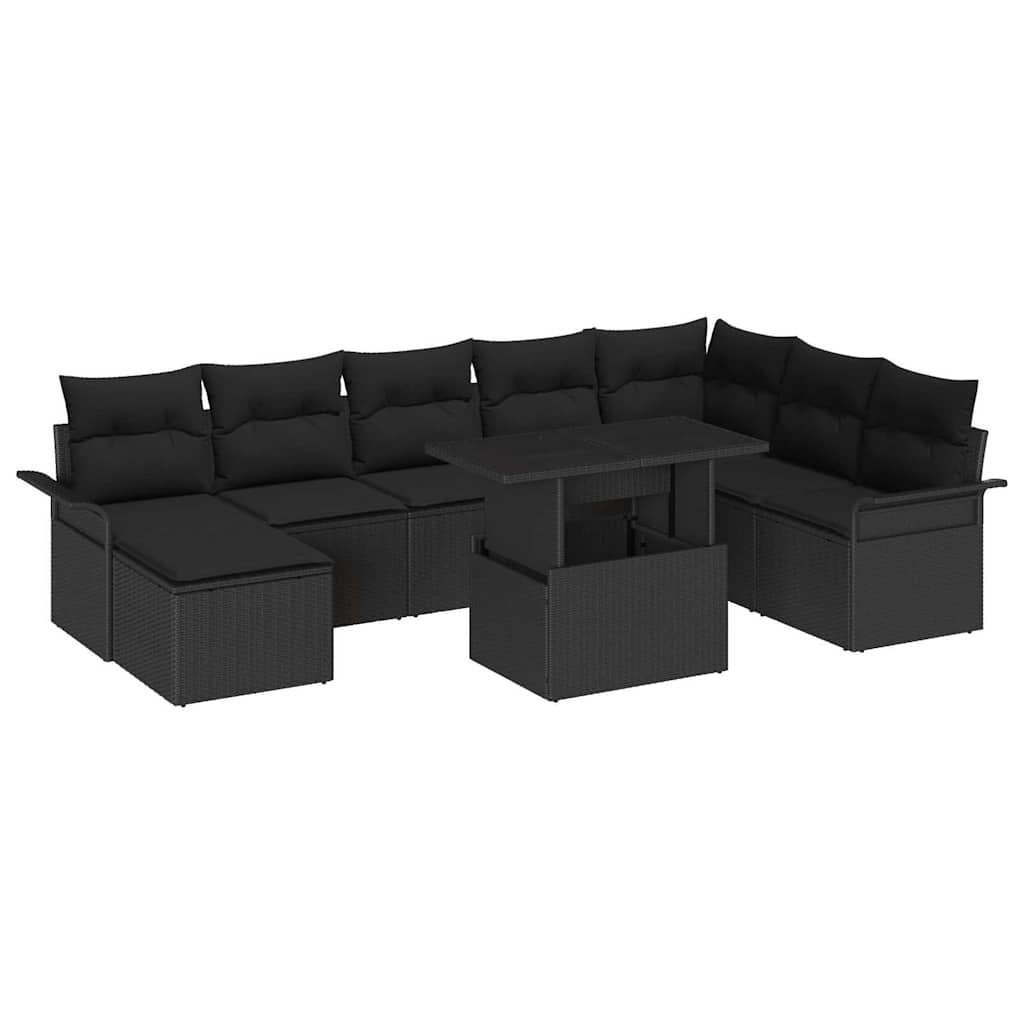 Havesofa Sæt 9 stk. Sort polyrattan