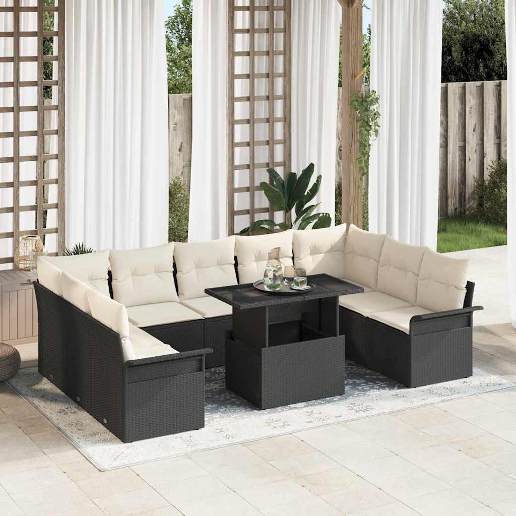 Havesofa Sæt 10 stk. Sort Poly rattan