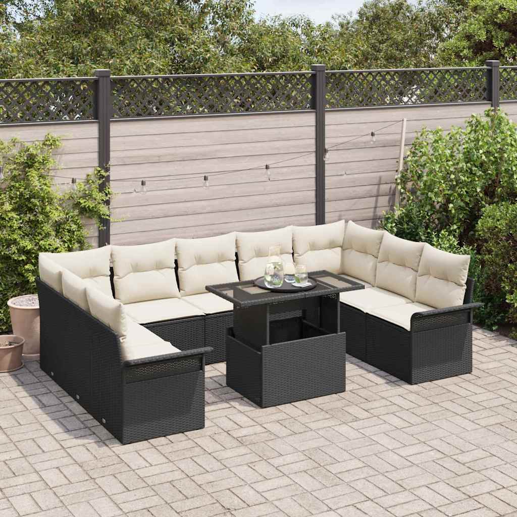 Havesofa Sæt 10 stk. Sort Poly rattan