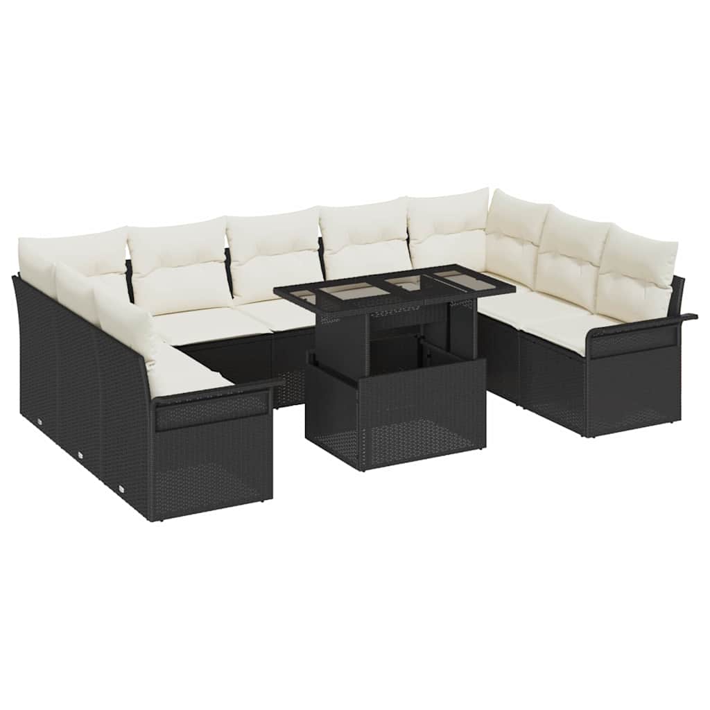 Havesofa Sæt 10 stk. Sort Poly rattan