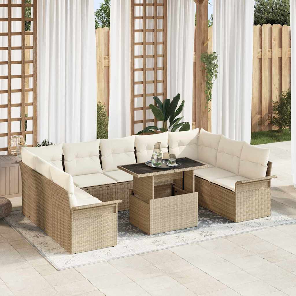 Havesofa Sæt 10 stk. Beige Poly rattan