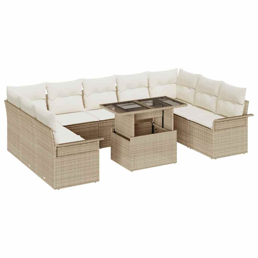 Havesofa Sæt 10 stk. Beige Poly rattan