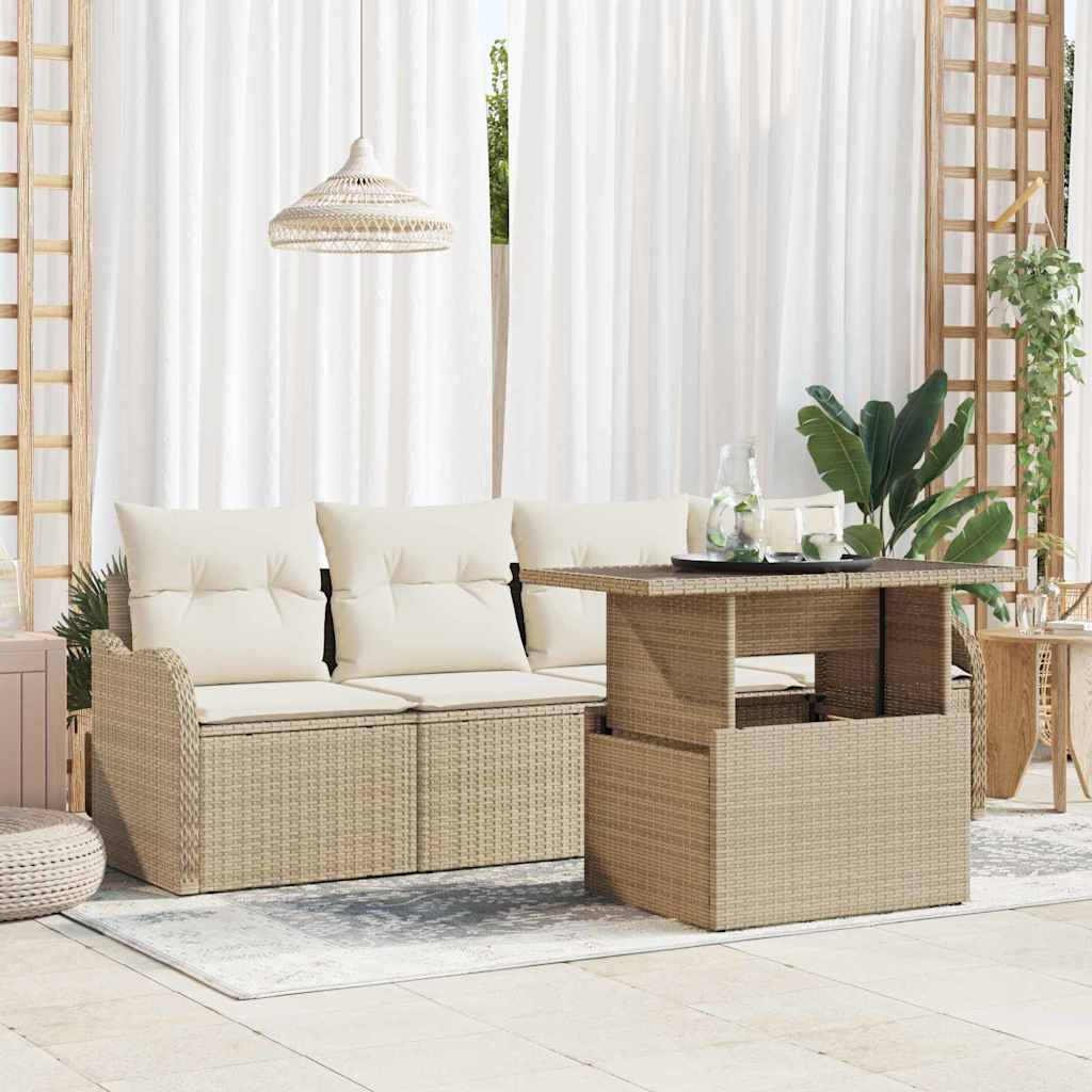 Havesofa Sæt 5 stk. Beige Poly rattan