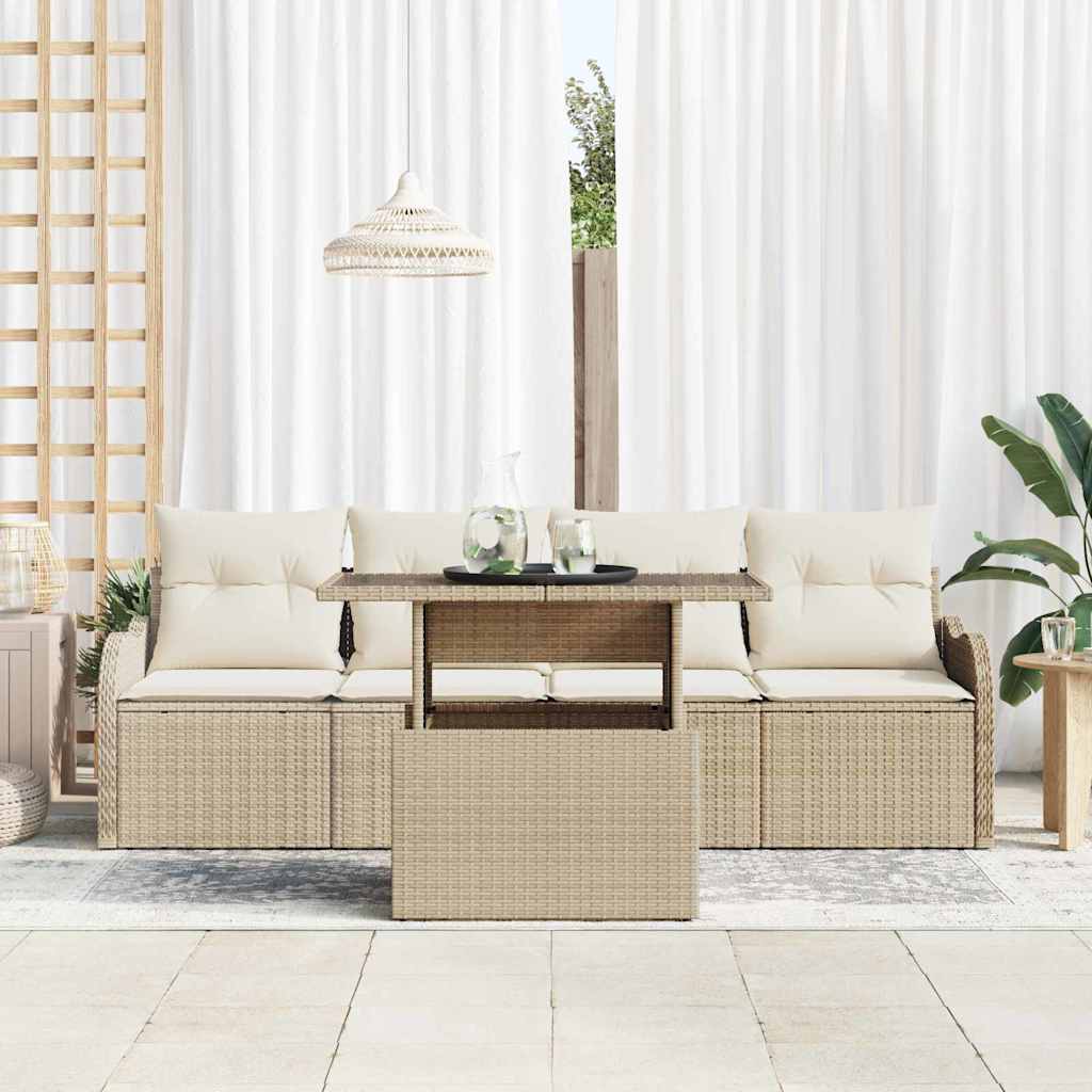 Havesofa Sæt 5 stk. Beige Poly rattan