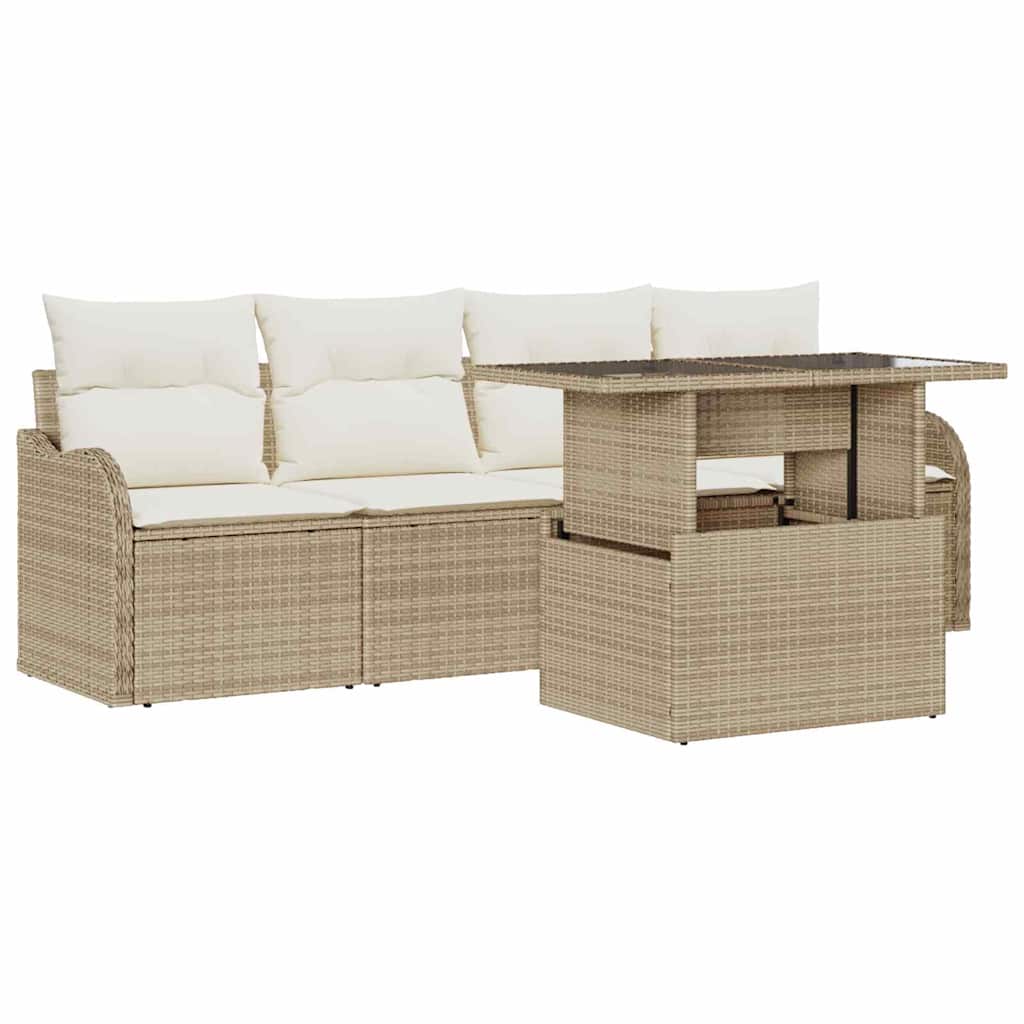 Havesofa Sæt 5 stk. Beige Poly rattan