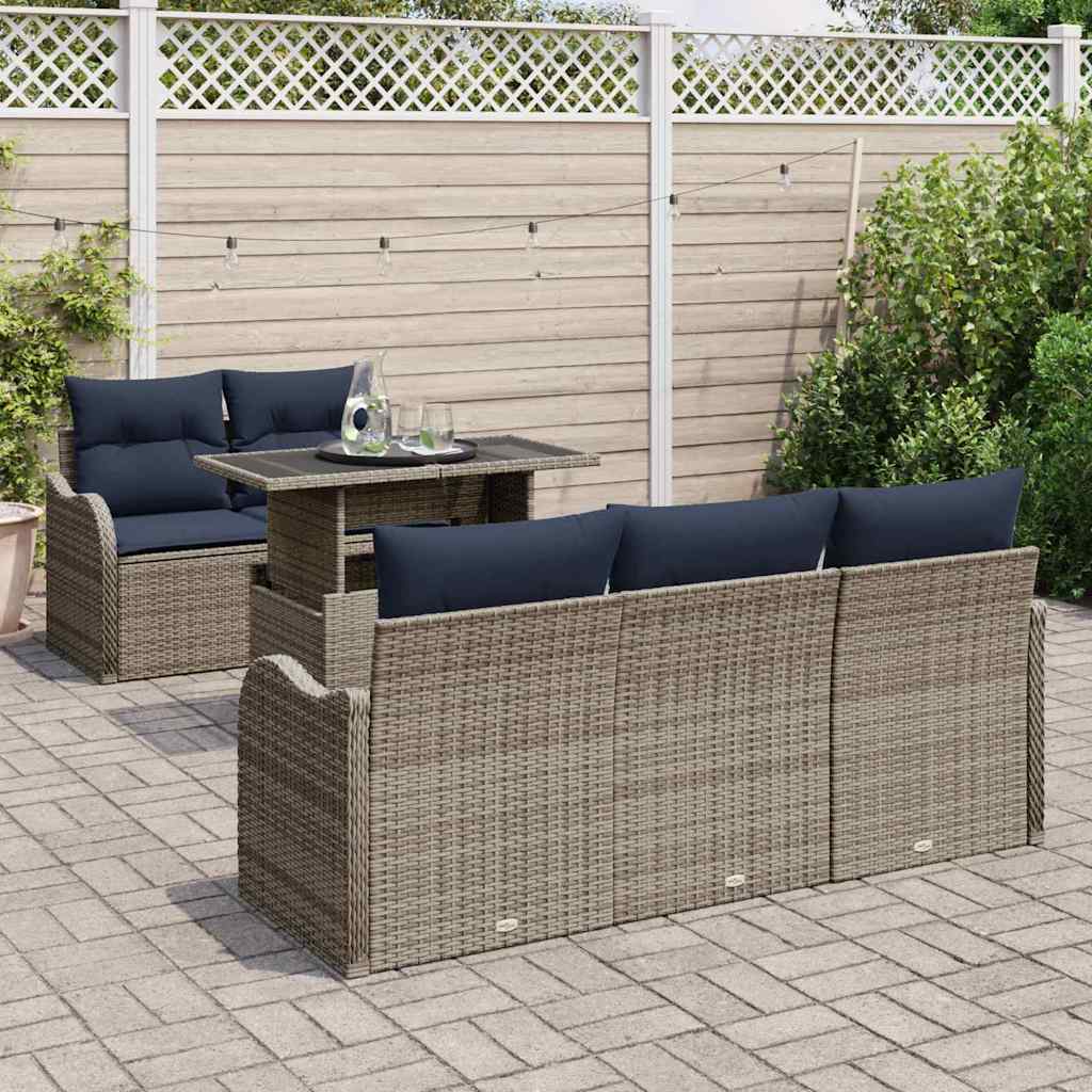 Havesofa Sæt 6 stk. Grå og Marineblå polyrattan