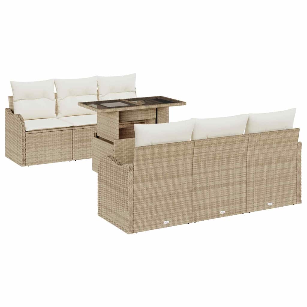 Havesofa Sæt 7 stk. Beige polyrattan