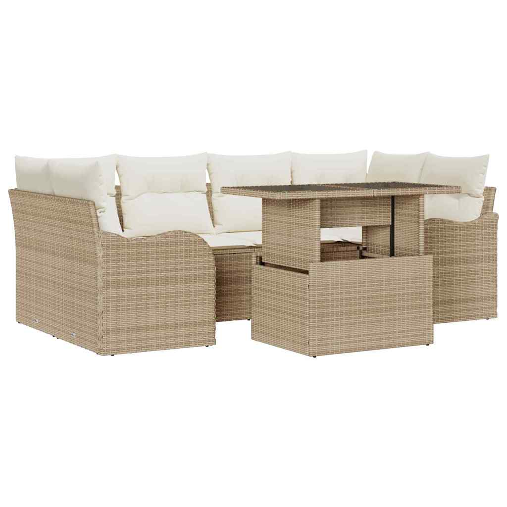 Havesofa Sæt 7 stk. Beige og creme polyrattan