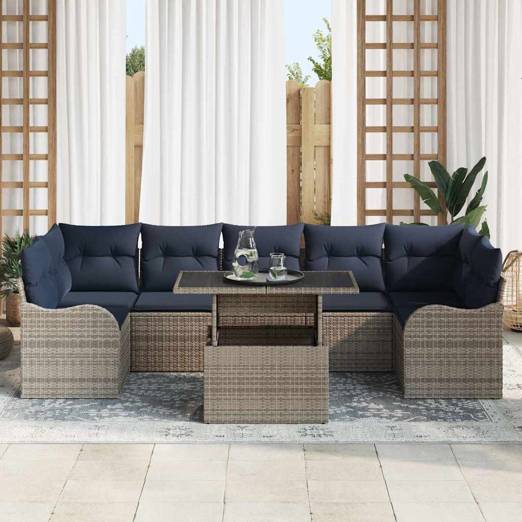 Havesofa Sæt 8 stk. Grå og Marineblå polyrattan