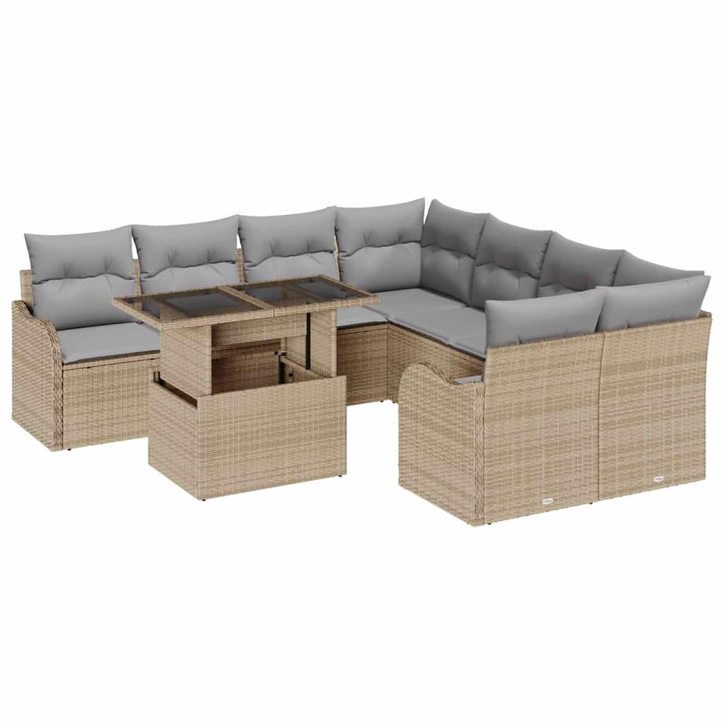 Havesofa Sæt 9 stk. Beige polyrattan
