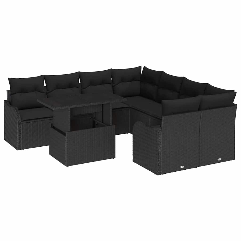 Havesofa Sæt 9 stk. Sort polyrattan