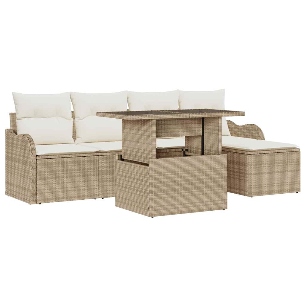 Udendørs siddesæt 6 stk. Beige Poly rattan