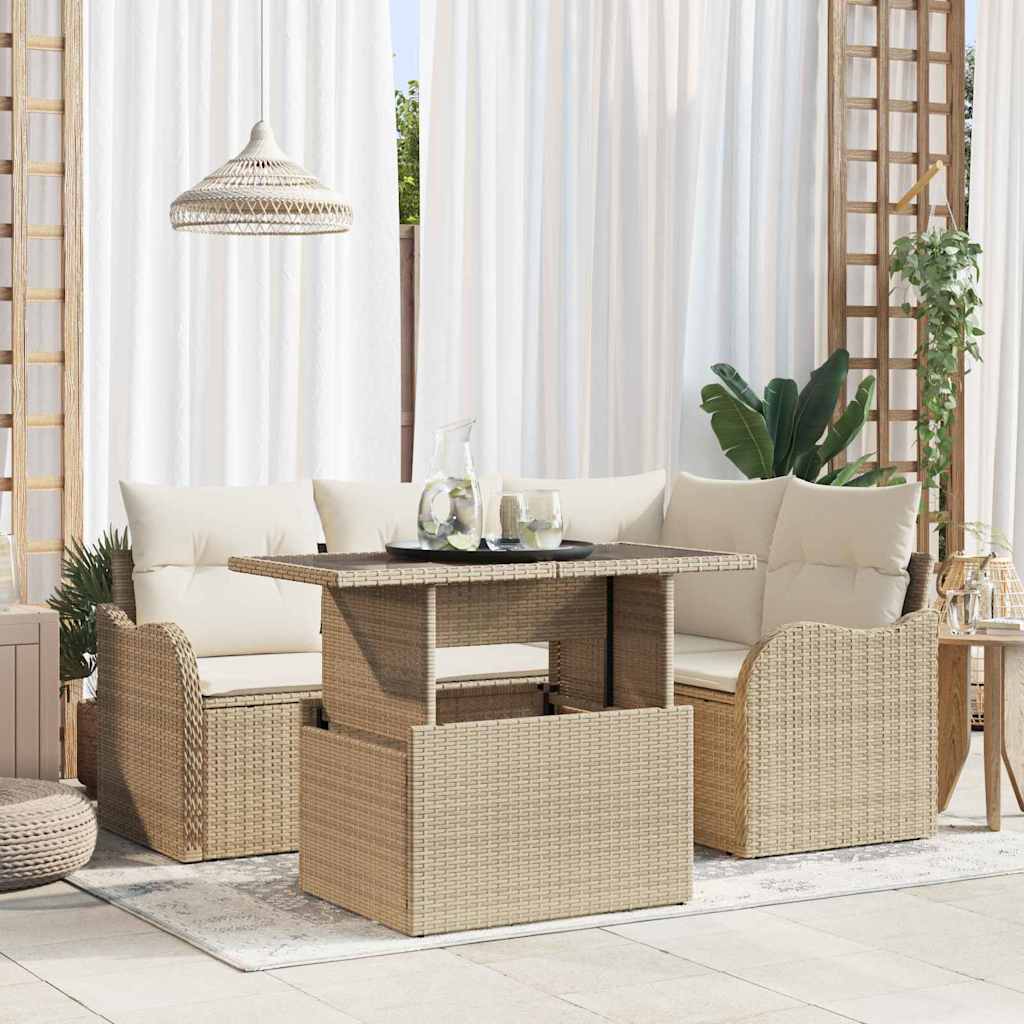 Udendørs spise sæt 5 stk. Beige Poly rattan
