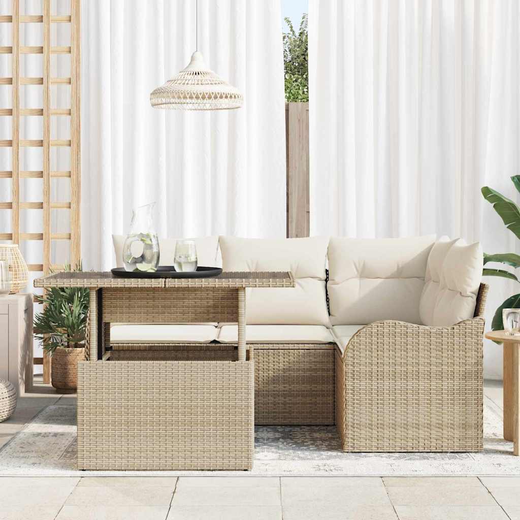 Udendørs spise sæt 5 stk. Beige Poly rattan