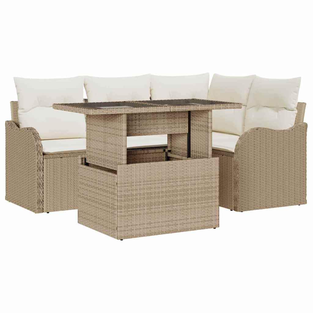 Udendørs spise sæt 5 stk. Beige Poly rattan