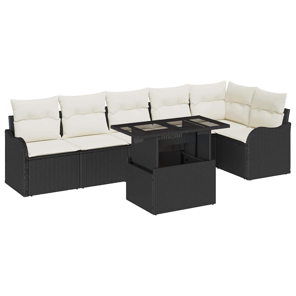 Sofa Sæt 7 stk. Sort Poly rattan